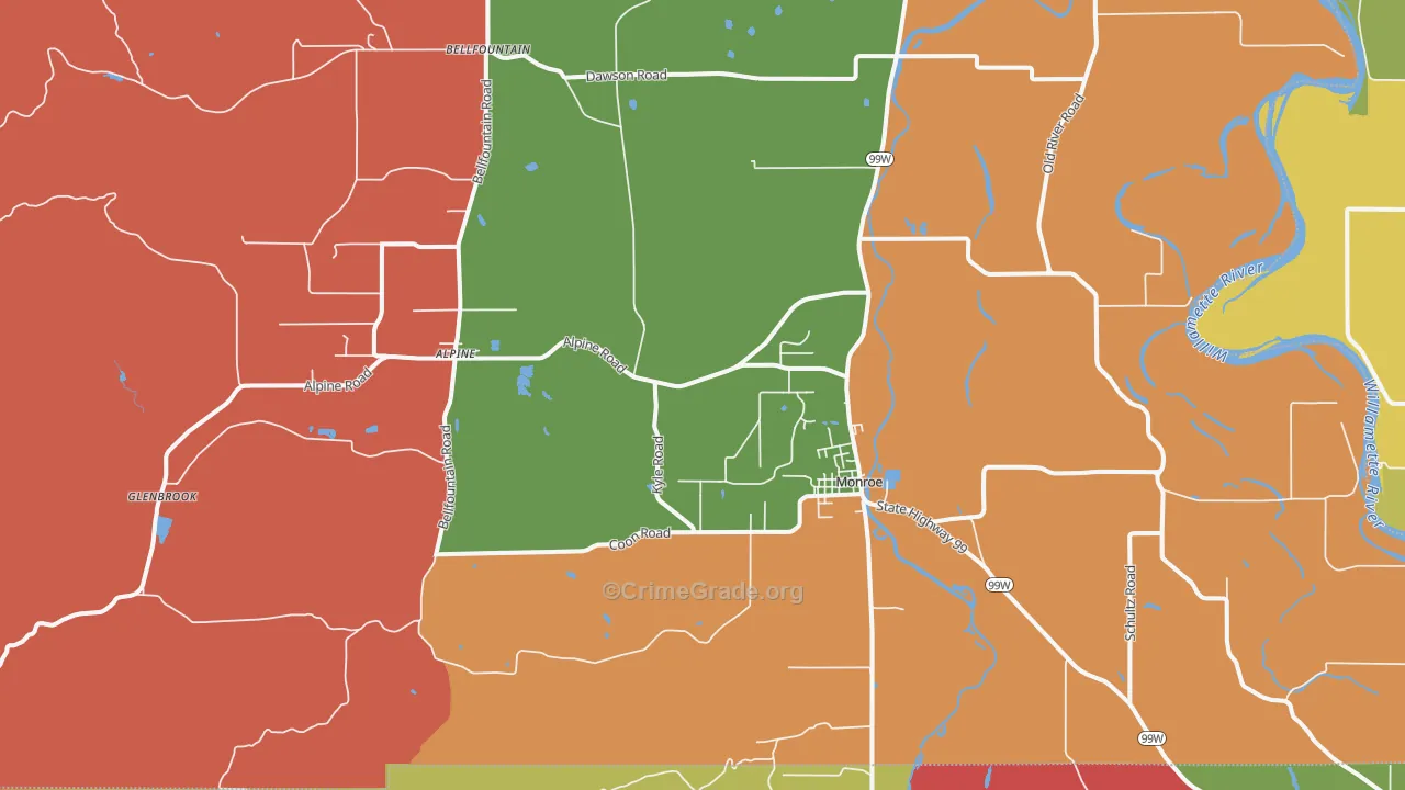 Monroe, OR Map of Arson Rates