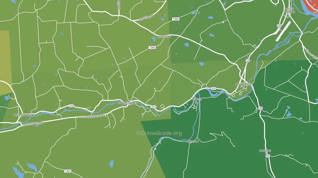 Monroeton, PA Map of Arson Rates