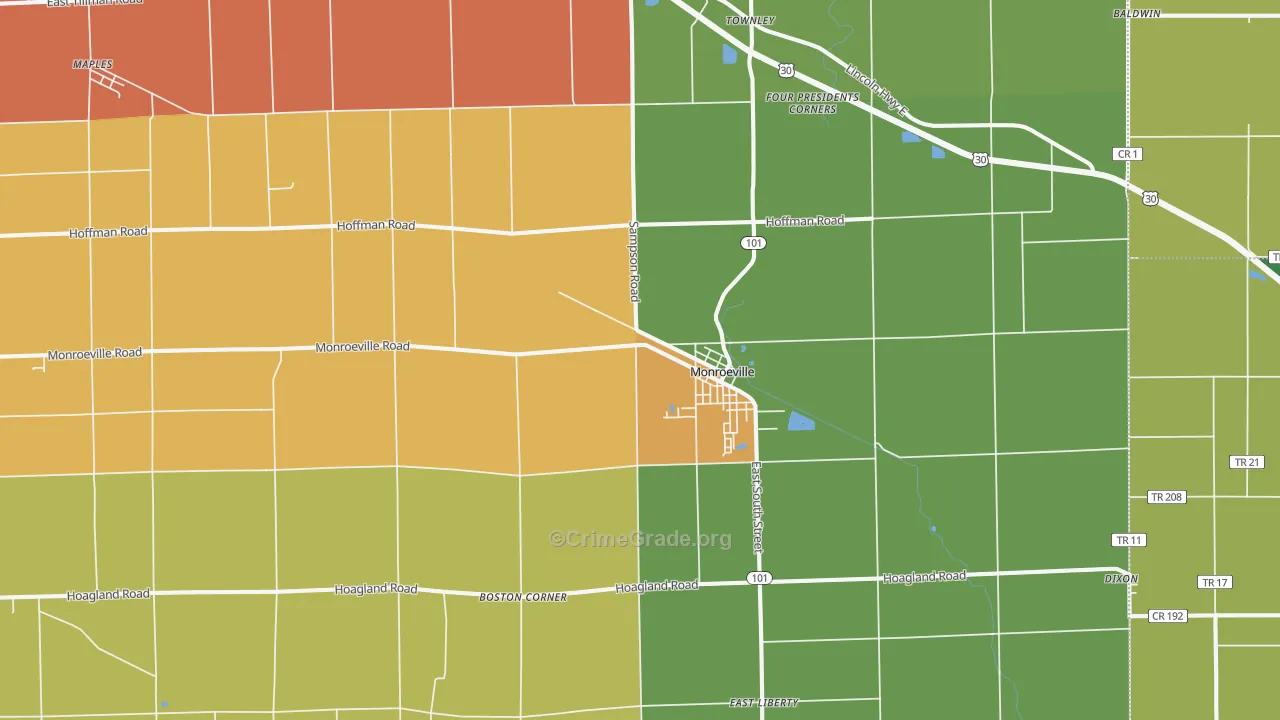 Monroeville, IN Map of Arson Rates