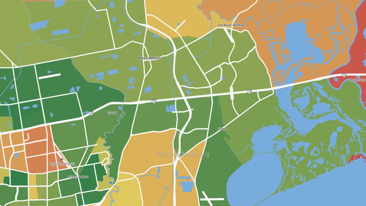 Mont Belvieu, TX Map of Arson Rates