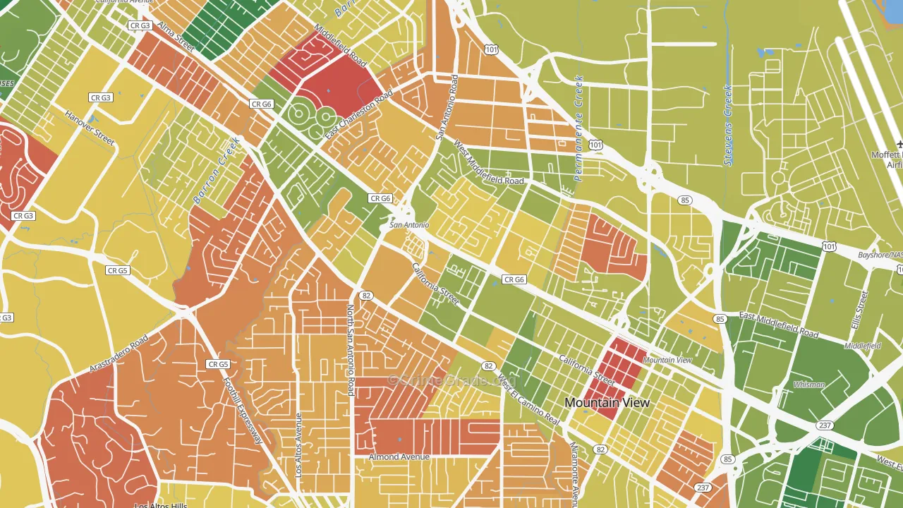 Monta Loma, Mountain View, CA Map of Arson Rates