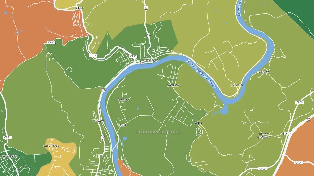 Montana Mines, WV Map of Arson Rates