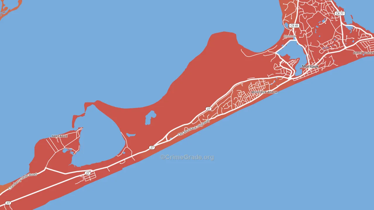 Montauk Beach, NY Map of Arson Rates