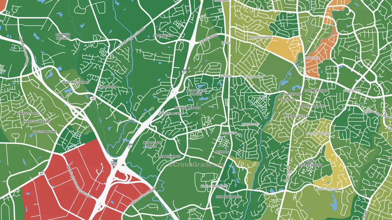 Montclaire South, Charlotte, NC Map of Arson Rates