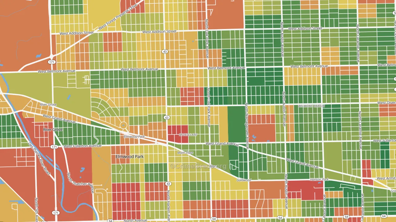 Montclare, Elmwood Park, IL Map of Arson Rates