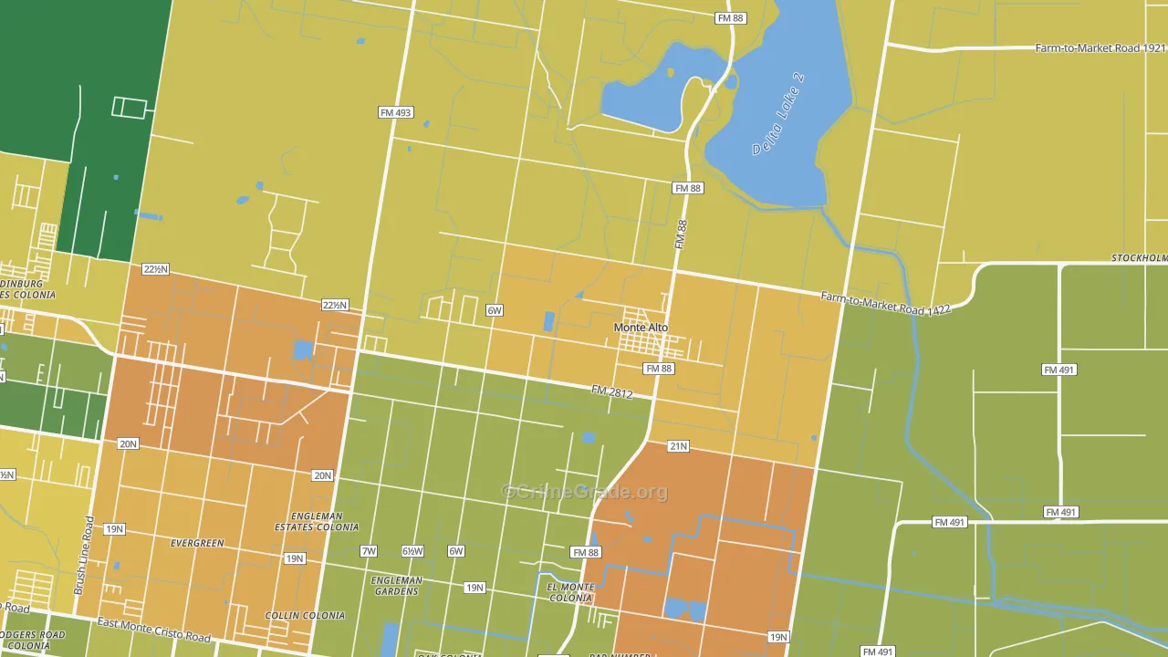 Monte Alto, TX Map of Arson Rates