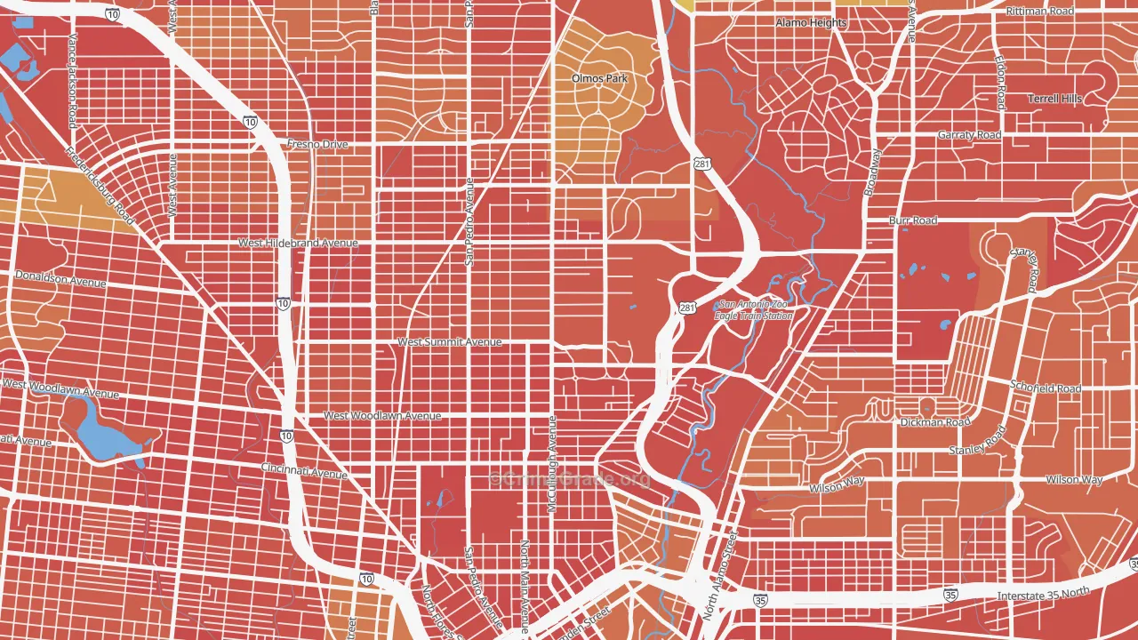 Monte Vista, San Antonio, TX Map of Arson Rates