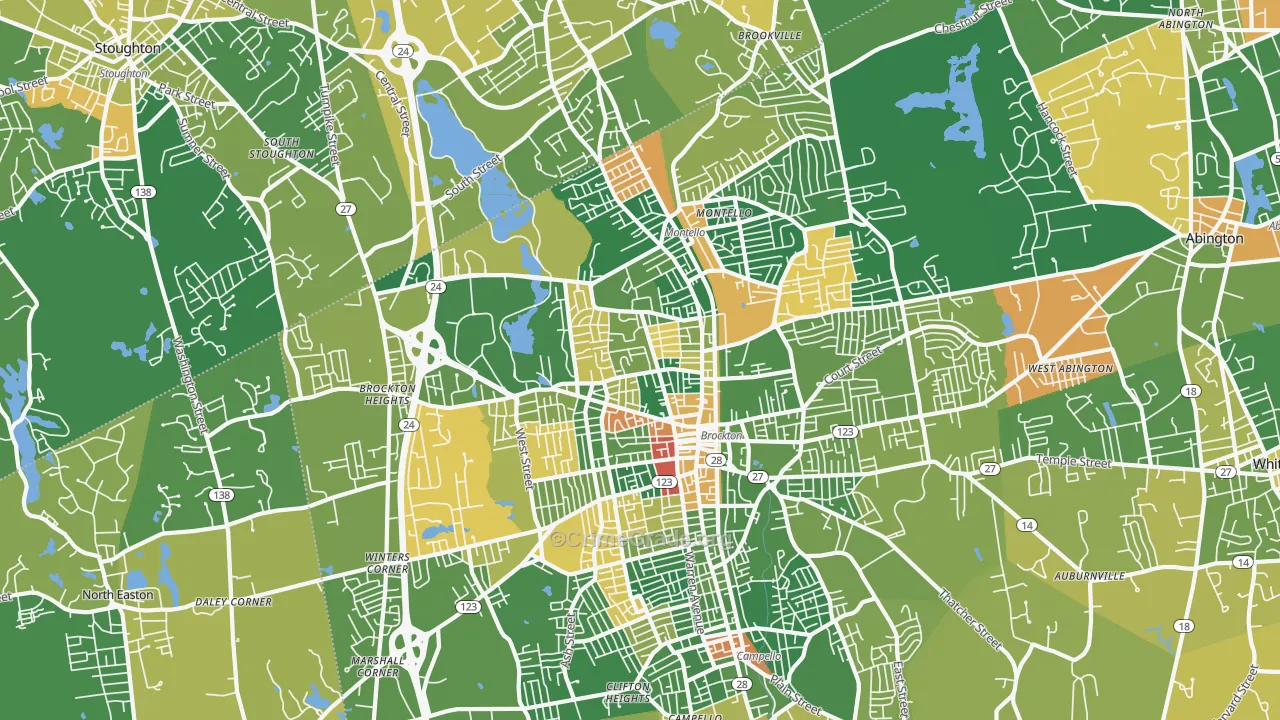 Montello, Brockton, MA Map of Arson Rates