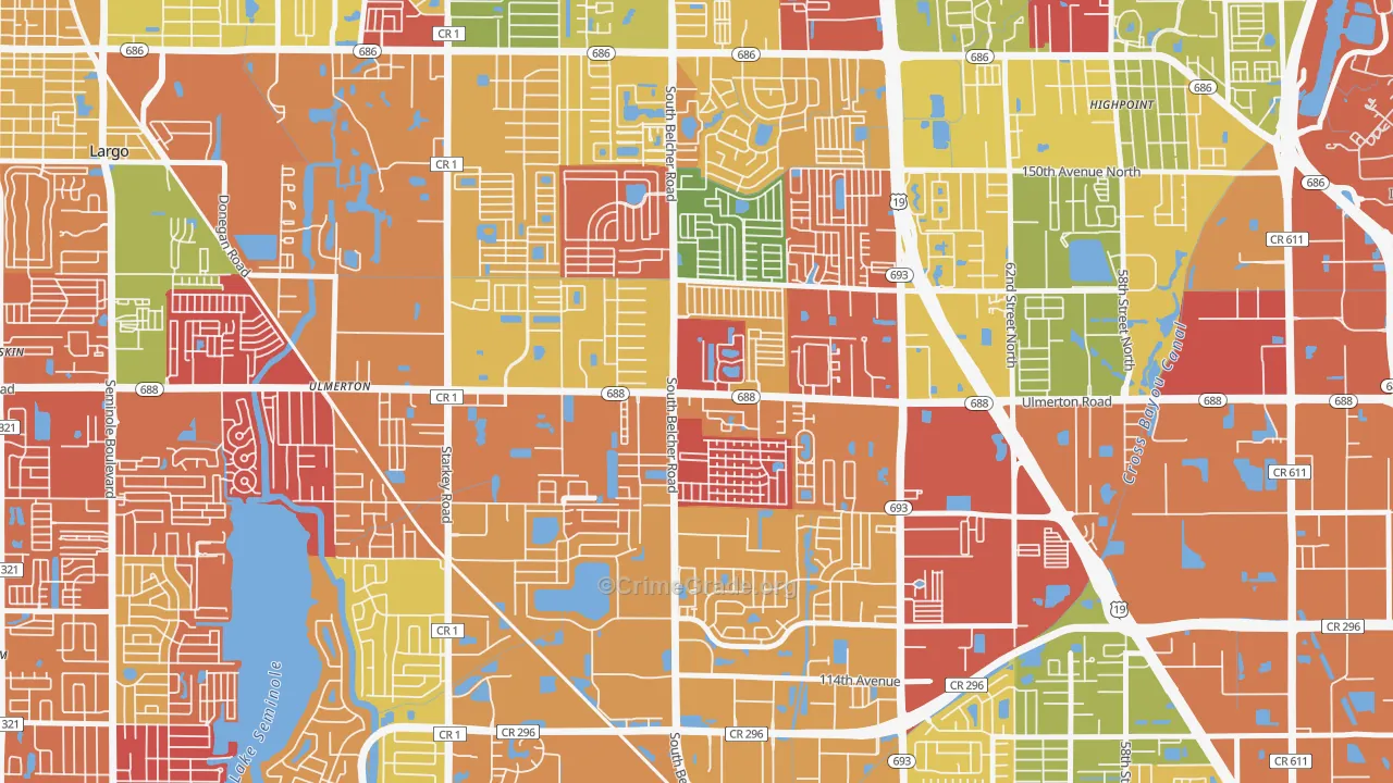 Monterey Lakes, Largo, FL Map of Arson Rates