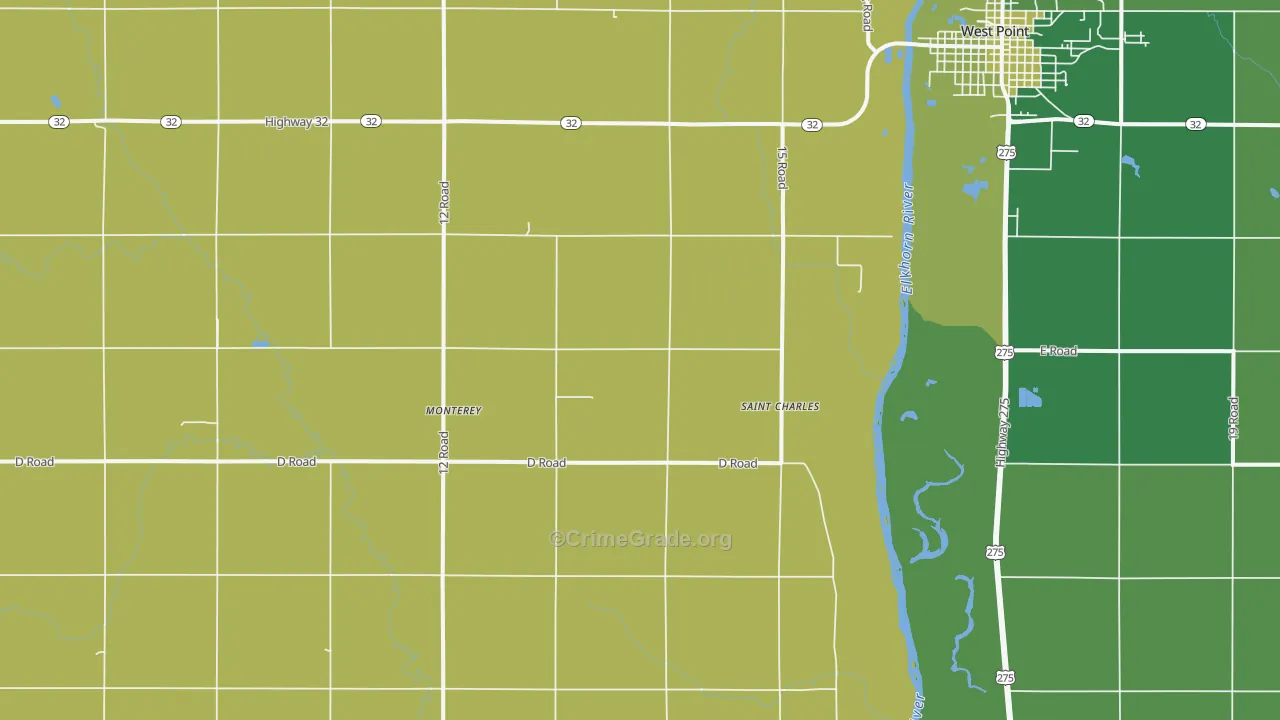 Monterey, NE Map of Arson Rates