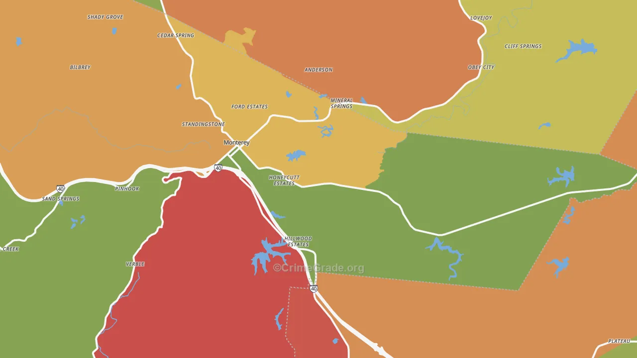 Monterey, TN Map of Arson Rates