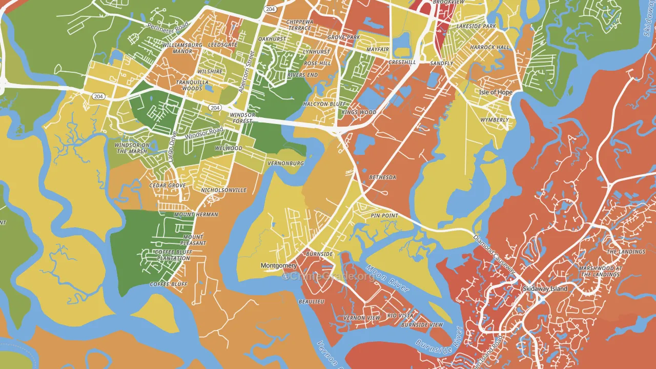 Montgomery, GA Map of Arson Rates