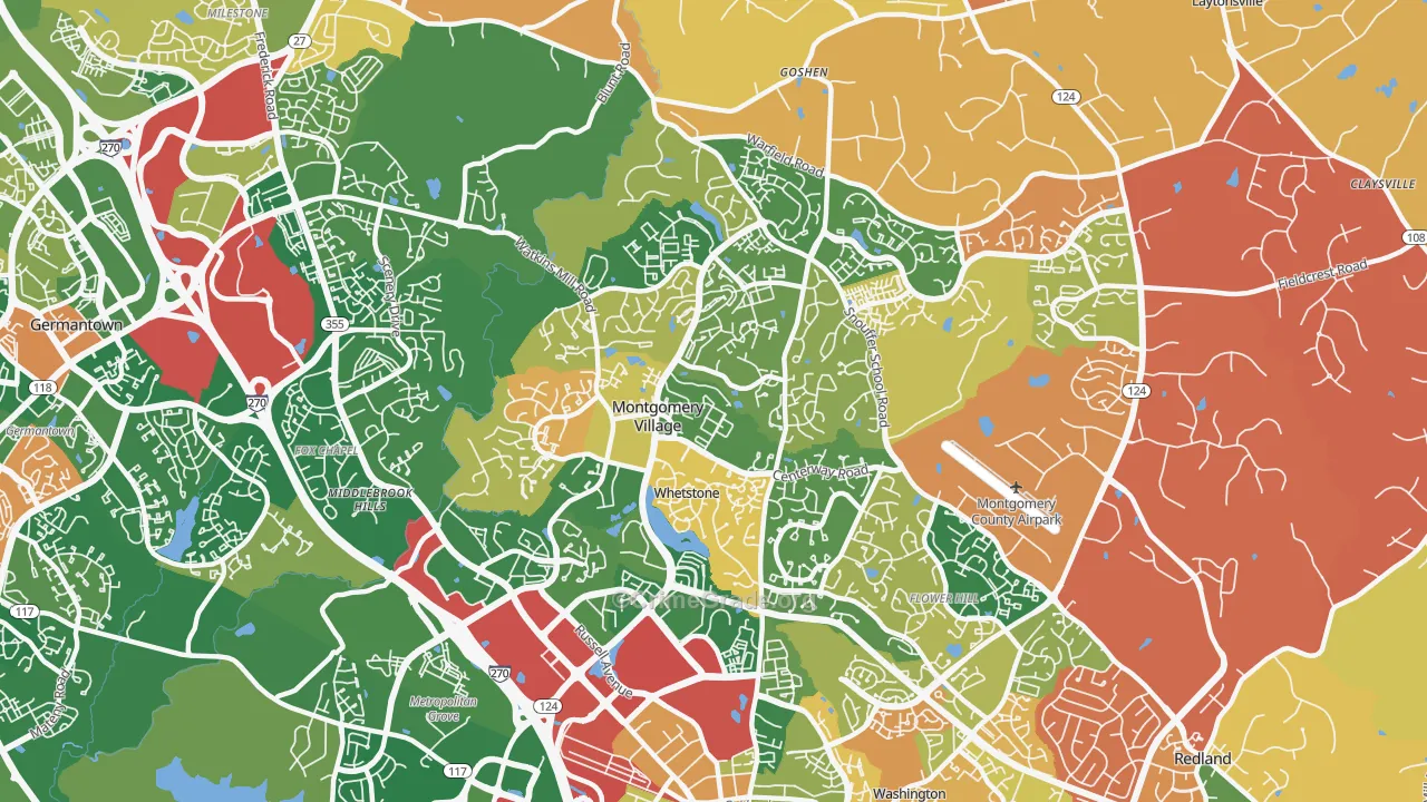 Montgomery Village, MD Map of Arson Rates