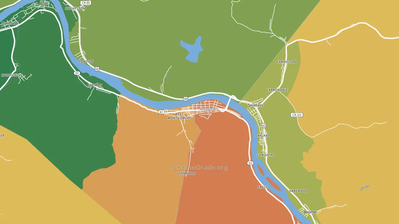Montgomery, WV Map of Arson Rates