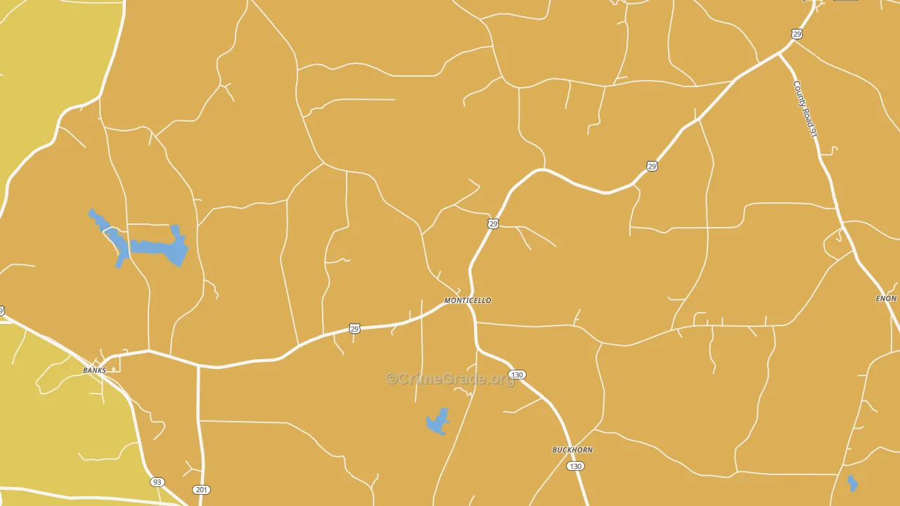 Monticello, AL Map of Arson Rates