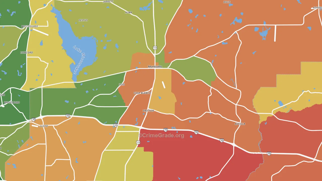 Monticello, FL Map of Arson Rates