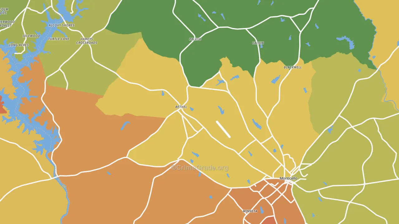 Monticello, GA Map of Arson Rates