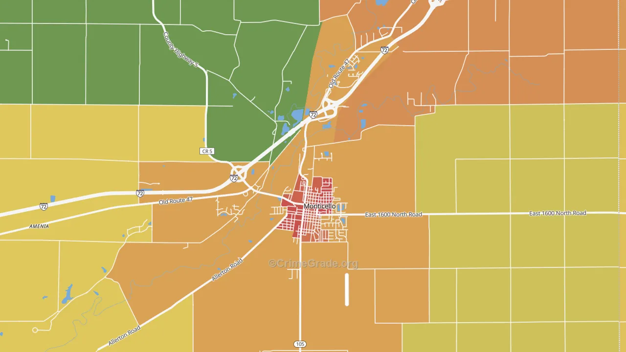 Monticello, IL Map of Arson Rates