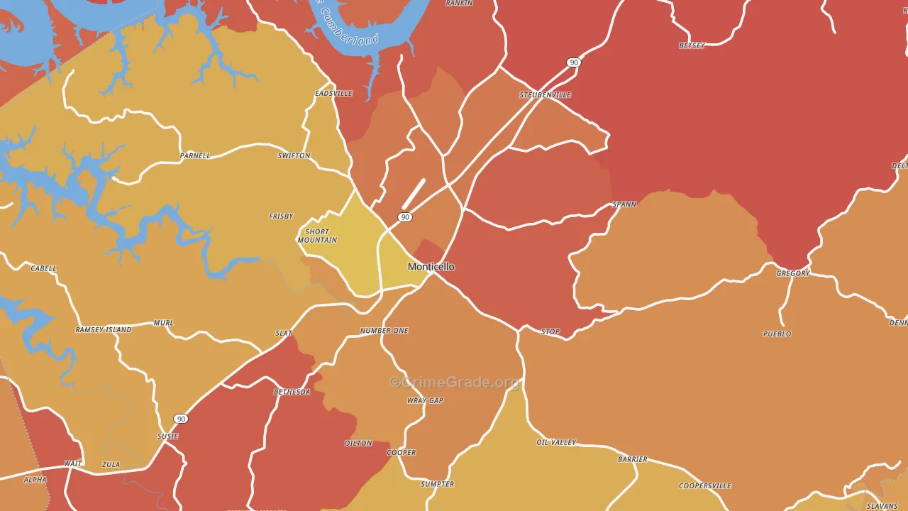 Monticello, KY Map of Arson Rates