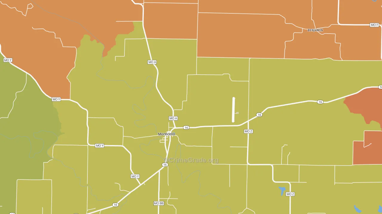 Monticello, MO Map of Arson Rates