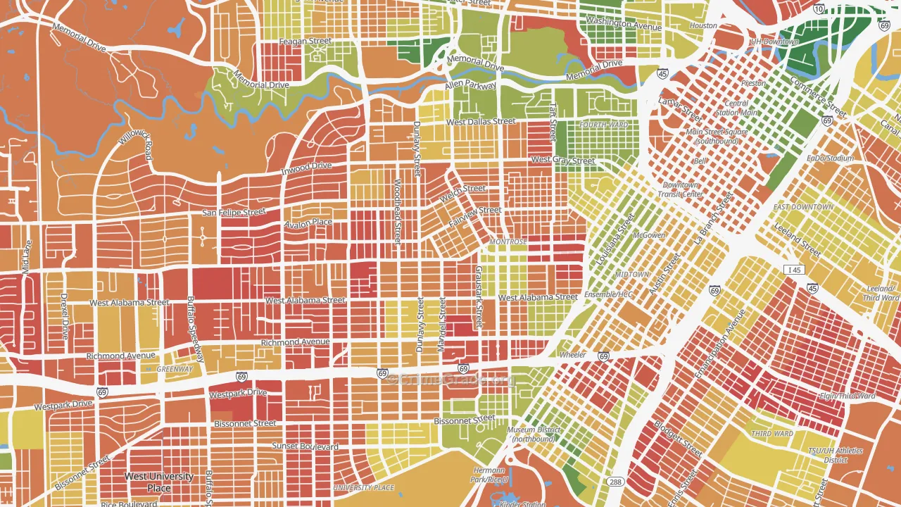 Montrose, Houston, TX Map of Arson Rates
