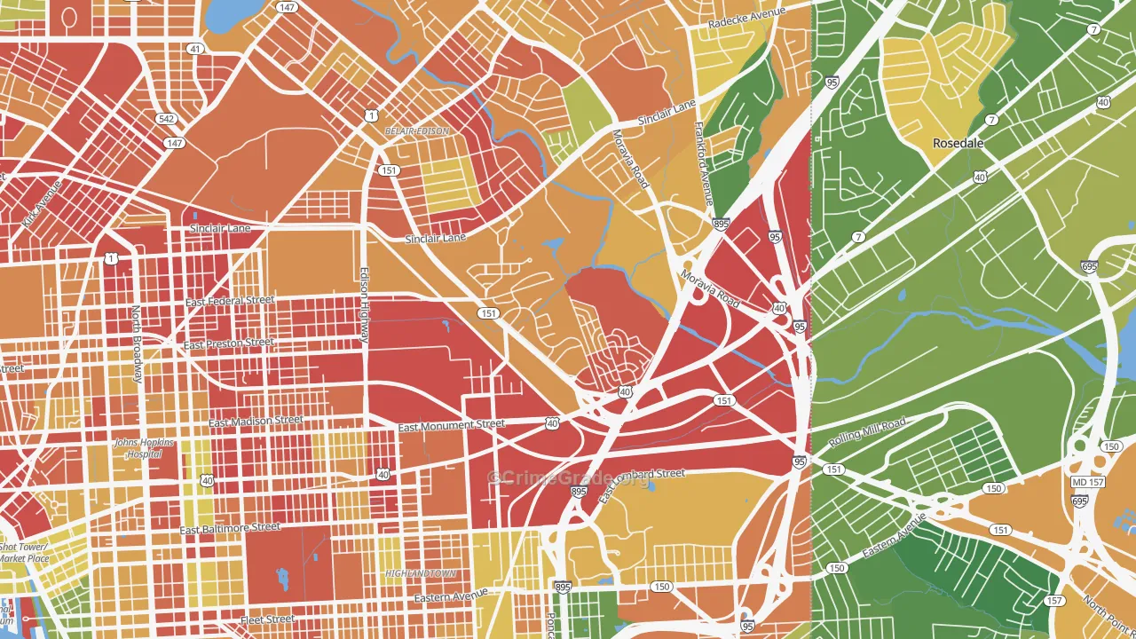 Monument Street, Baltimore, MD Map of Arson Rates