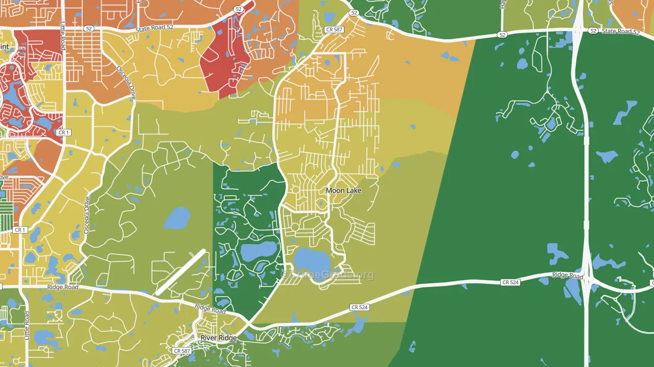 Moon Lake, FL Map of Arson Rates