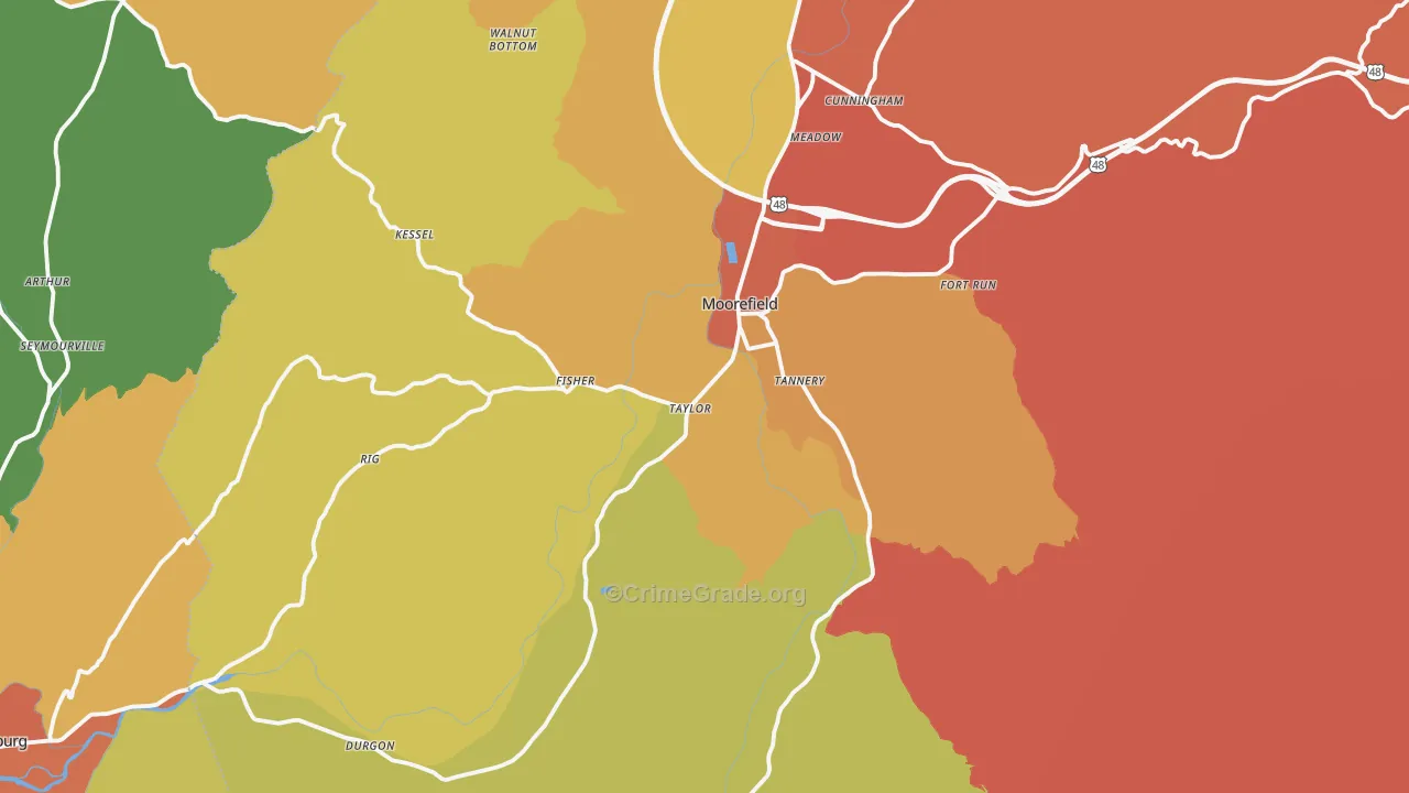 Moorefield, WV Map of Arson Rates