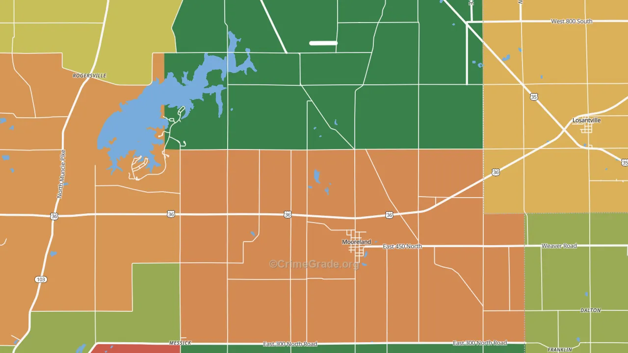 Mooreland, IN Map of Arson Rates