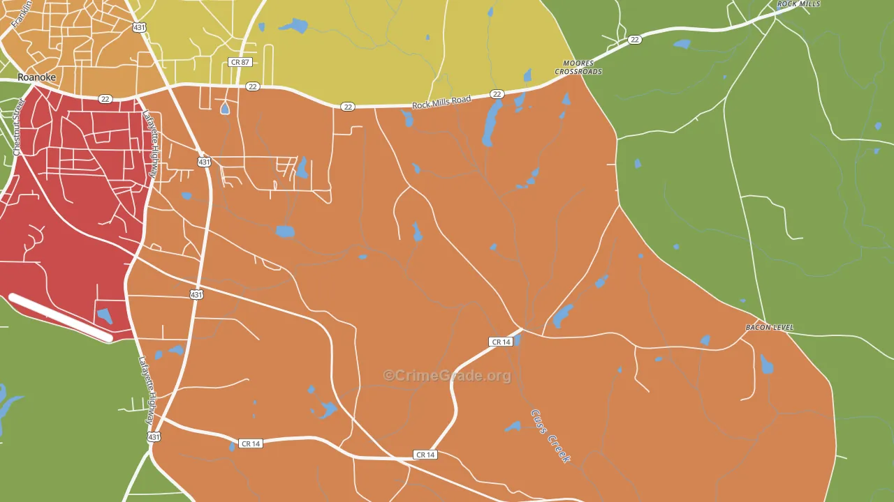 Moores Crossroads, AL Map of Arson Rates