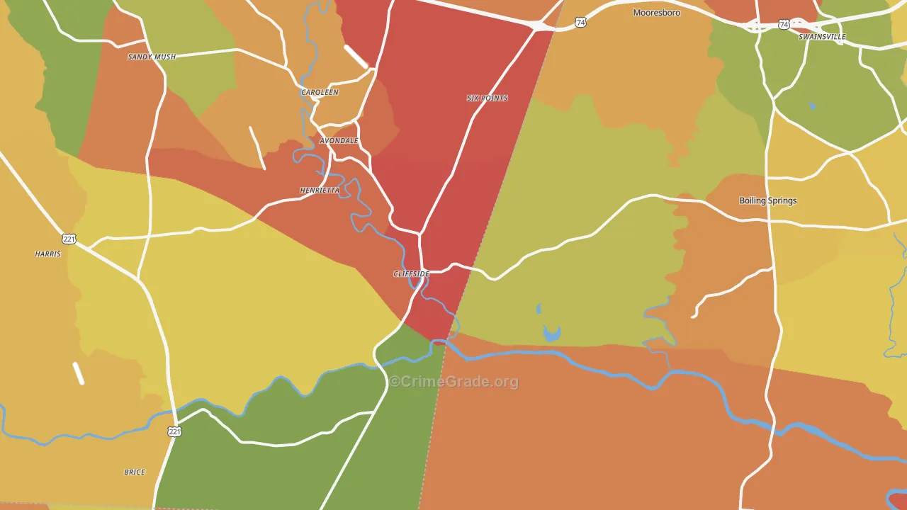 Mooresboro, NC Map of Arson Rates