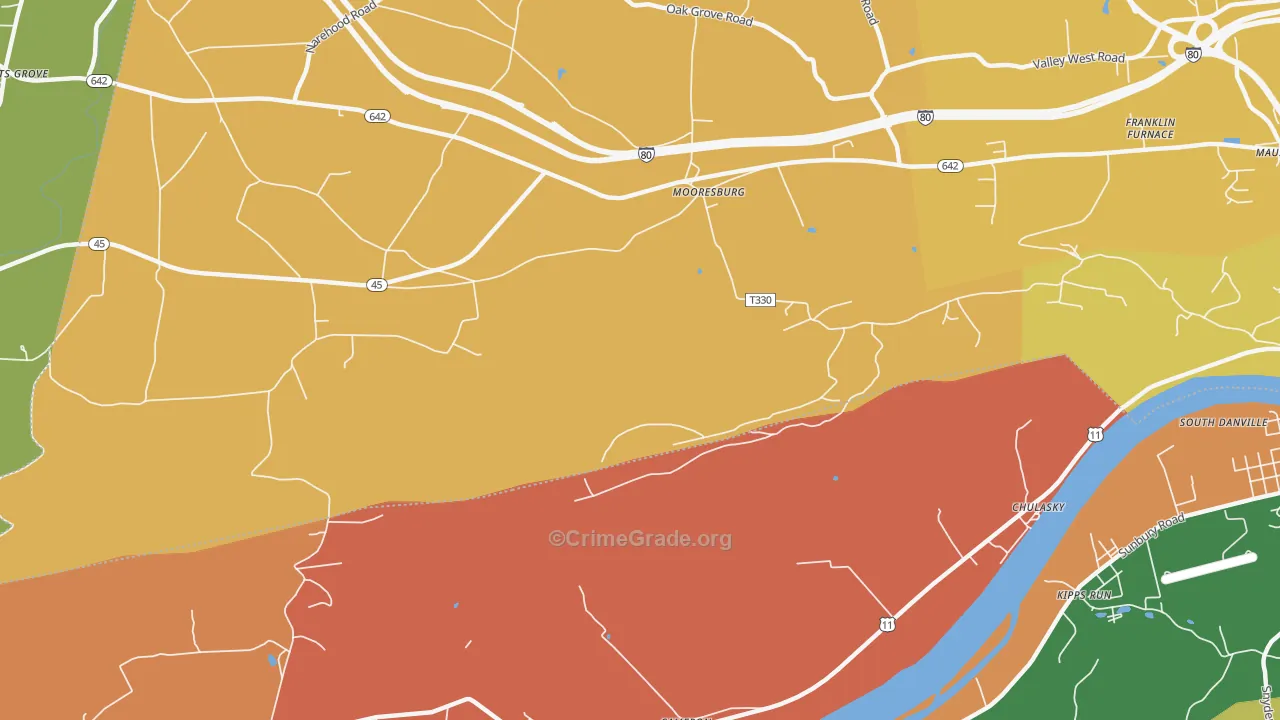 Mooresburg, PA Map of Arson Rates