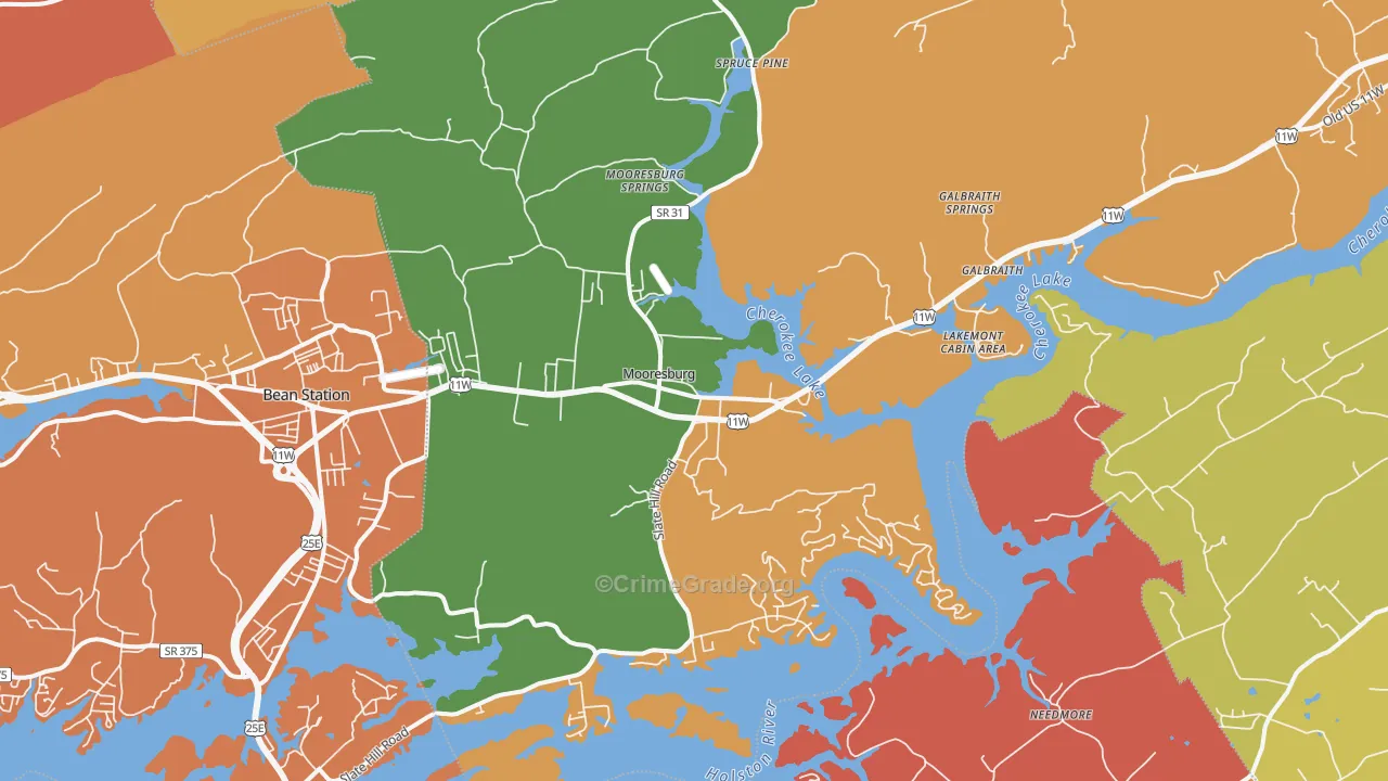 Mooresburg, TN Map of Arson Rates