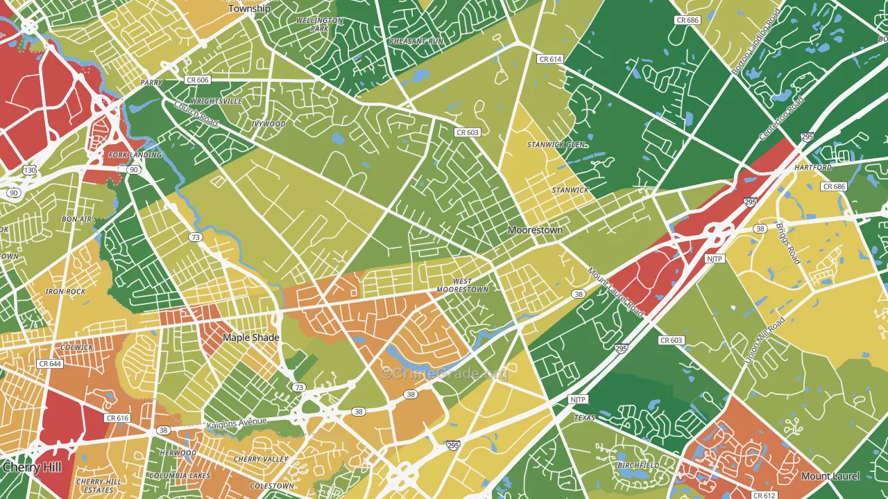 Moorestown-Lenola, NJ Map of Arson Rates