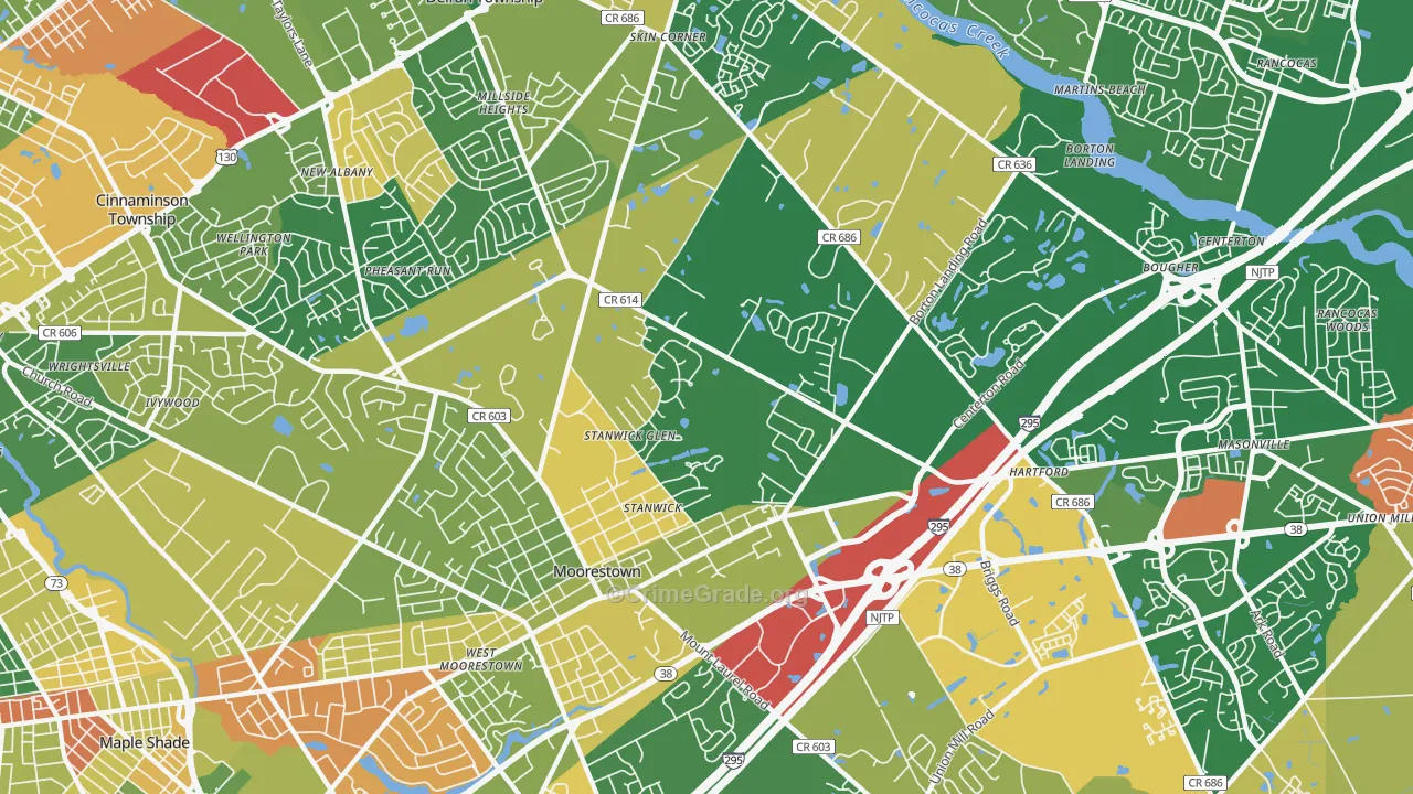 Moorestown, NJ Map of Arson Rates