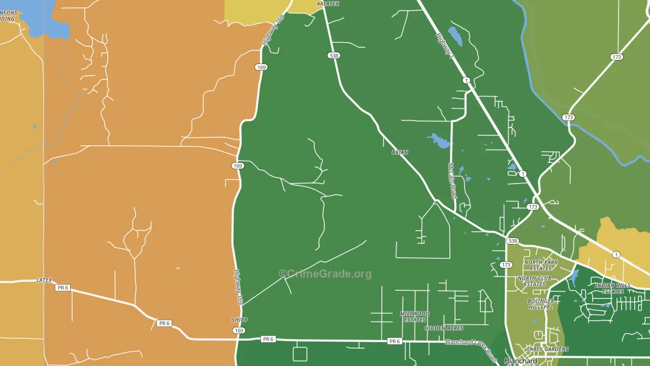 Mooringsport, LA Map of Arson Rates
