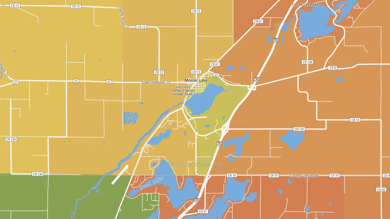 Moose Lake, MN Map of Arson Rates