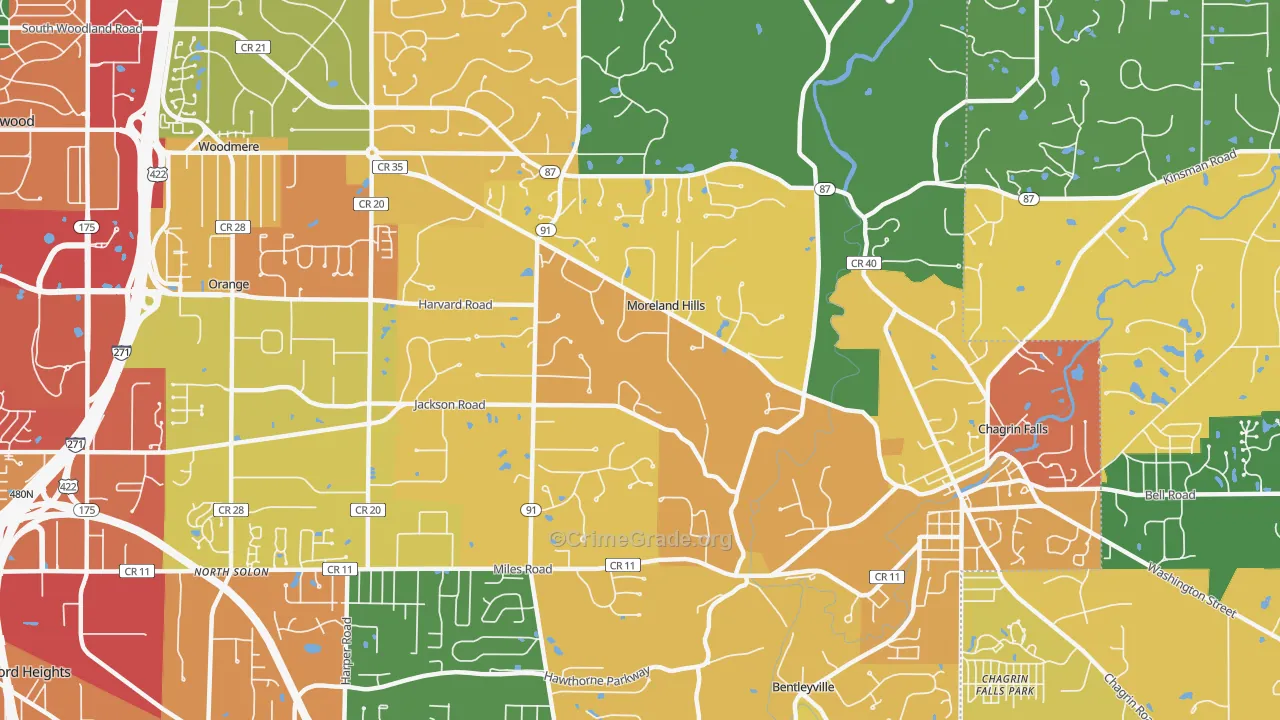 Moreland Hills, OH Map of Arson Rates