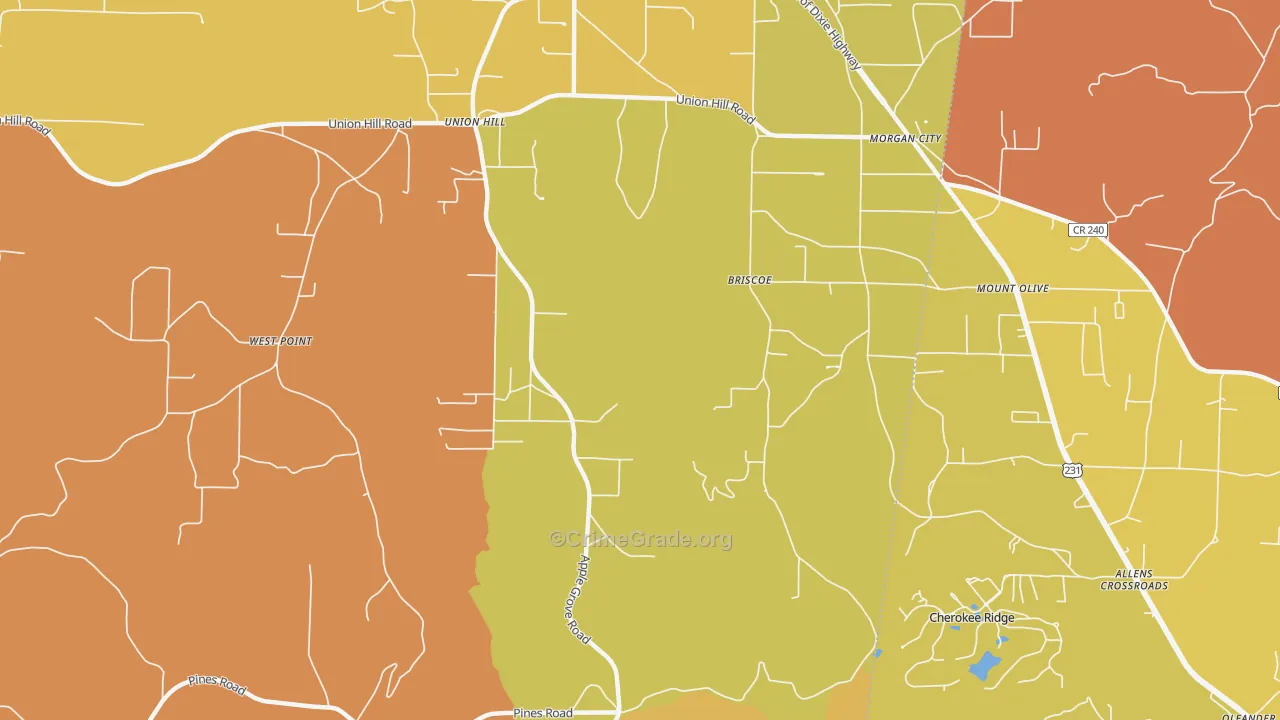 Morgan City, AL Map of Arson Rates