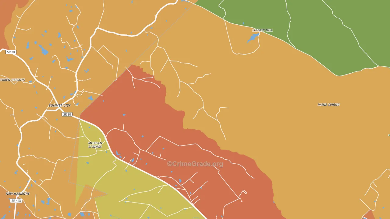 Morgan Springs, TN Map of Arson Rates