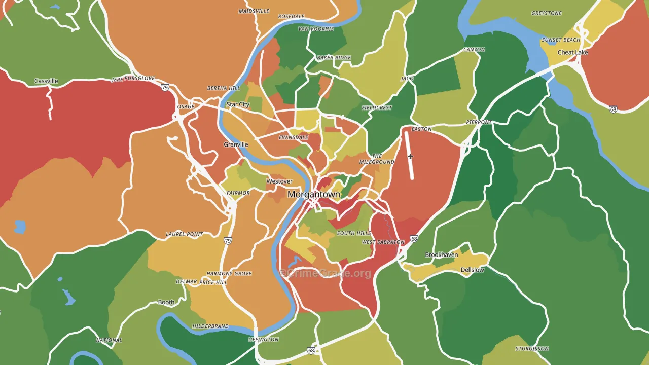 Morgantown, WV Map of Arson Rates
