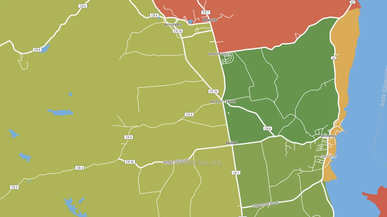 Moriah Center, NY Map of Arson Rates