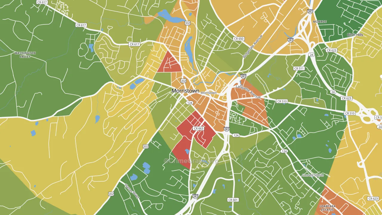 Morristown Historic District, Morristown, NJ Map of Arson Rates