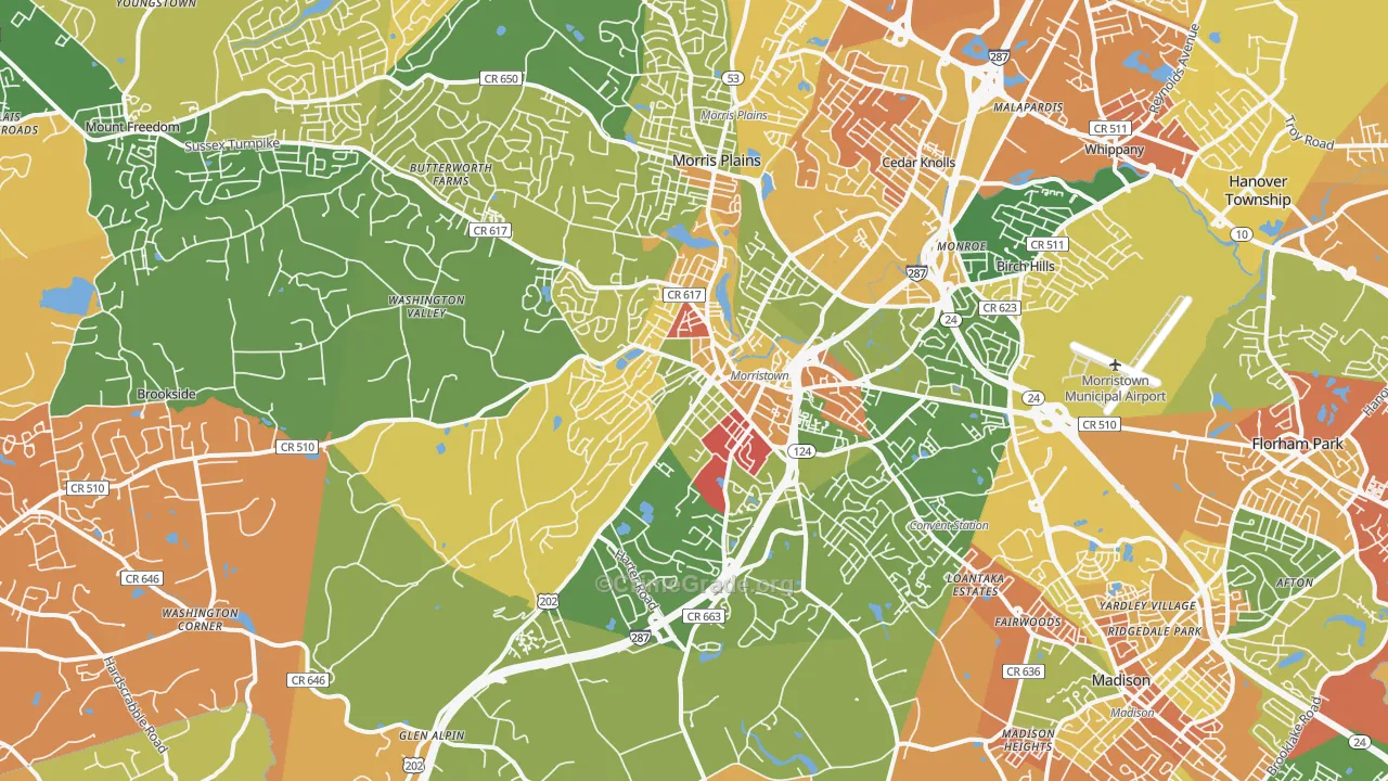 Morristown, NJ Map of Arson Rates