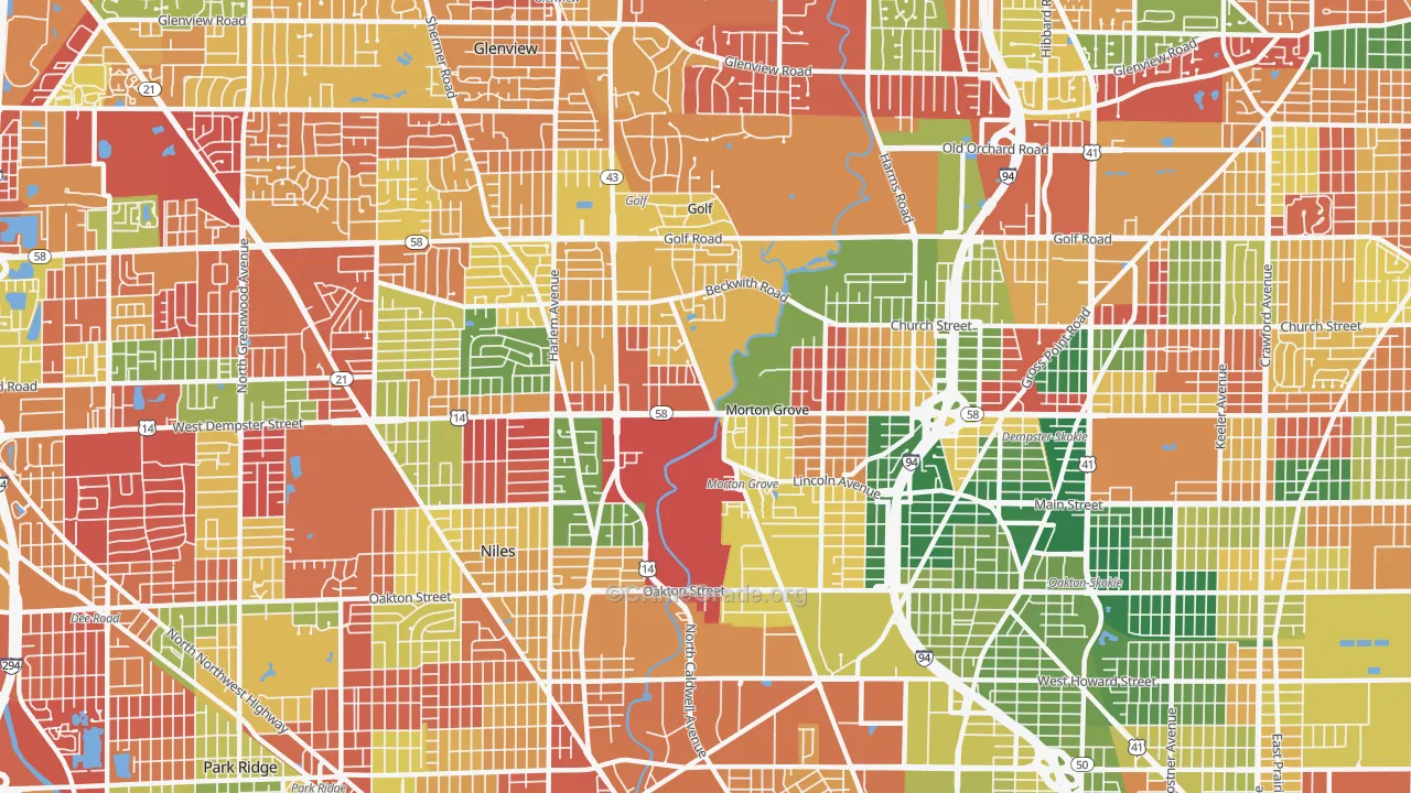 Morton Grove, IL Map of Arson Rates