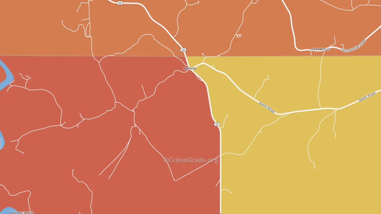 Morvin, AL Map of Arson Rates