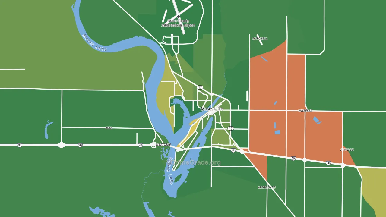 Moses Lake, WA Map of Arson Rates
