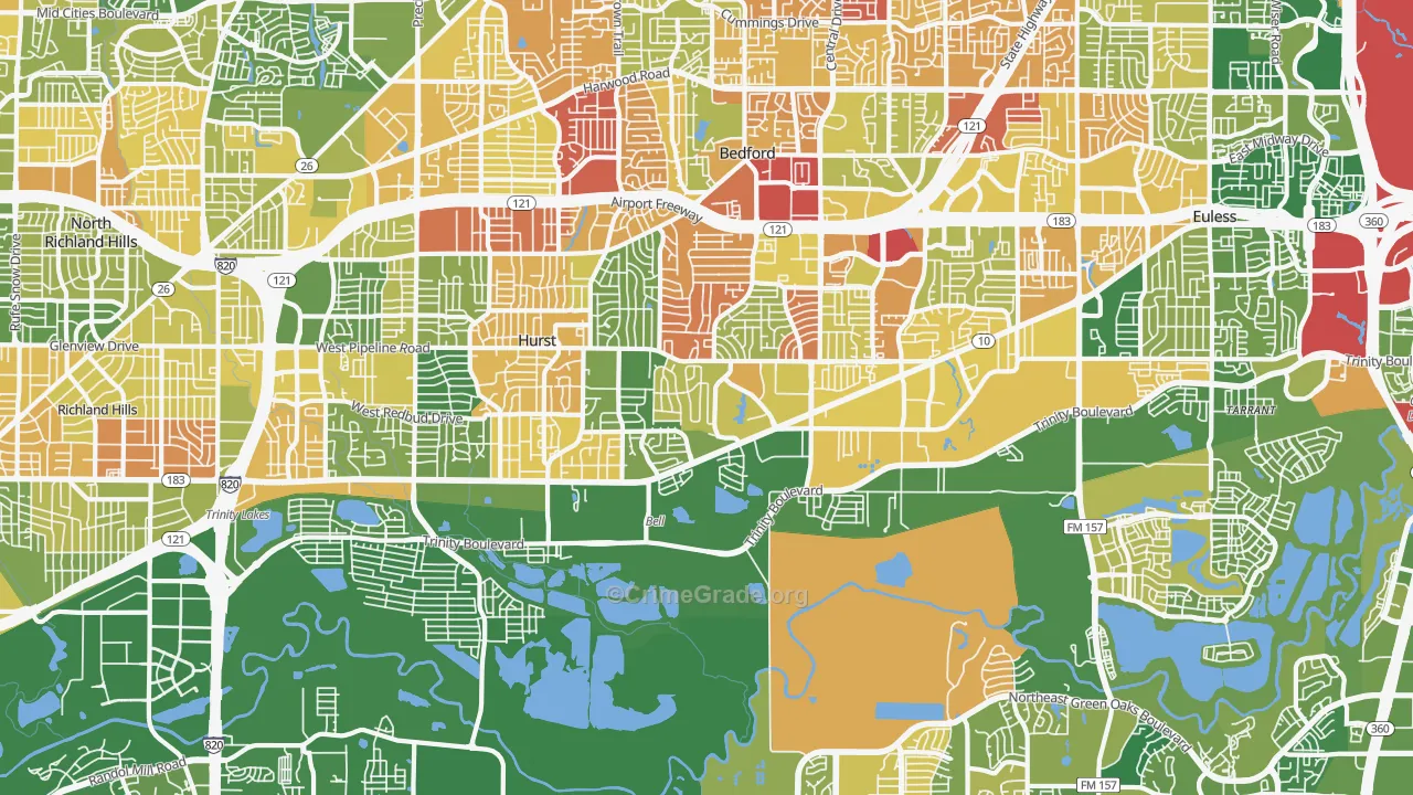 Mosier Valley, Euless, TX Map of Arson Rates