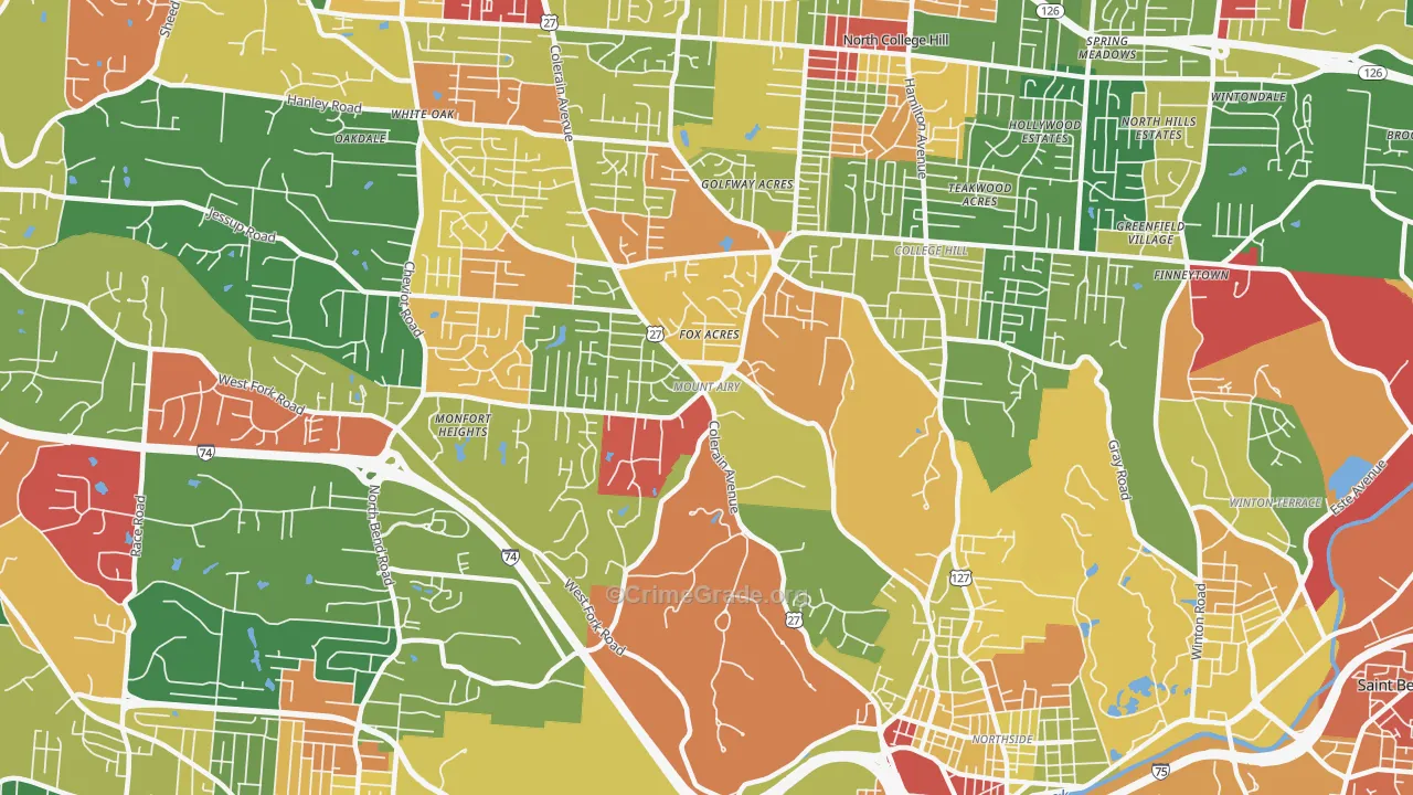 Mount Airy, Cincinnati, OH Map of Arson Rates