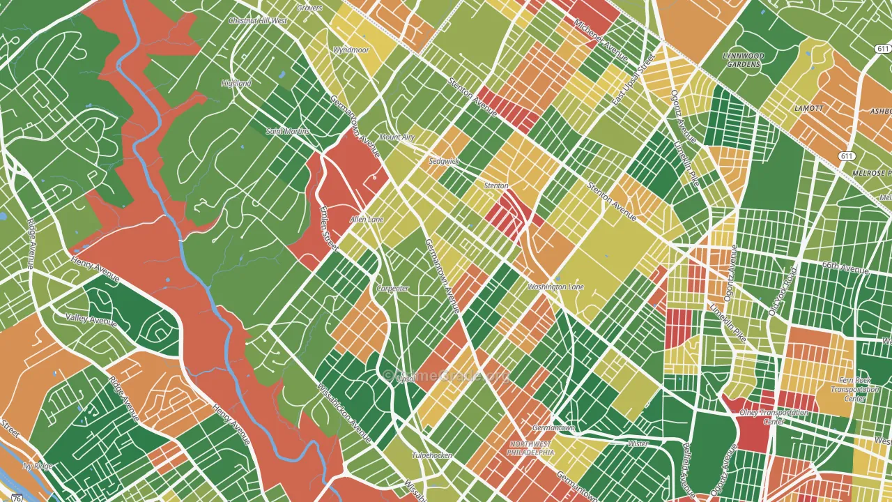 Mount Airy, Philadelphia, PA Map of Arson Rates